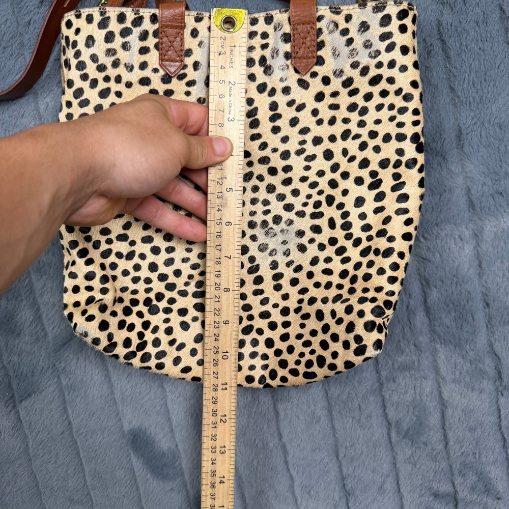 Madewell Leopard Print Calf Hair Small Transport Tote Crossbody Bag Tan Leather - Picture 3 of 6